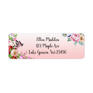 Pretty Pink Floral Bouquet and Butterfly Return Address Label