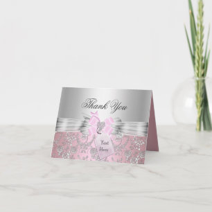 Pretty Pink Floral & Bow Thank You Card