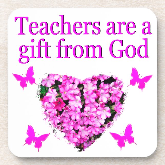 PRETTY PINK FLORAL CHRISTIAN TEACHER DESIGN COASTER (Front)