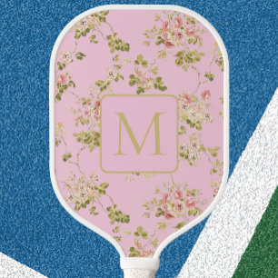 Pretty Pink Floral custom monogram ladies  Pickleball Paddle
