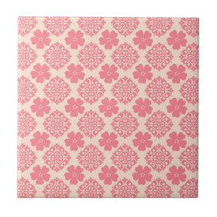 Pretty Pink Floral Damask Pattern Tile