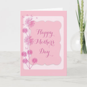 Pretty Pink Floral Dandelion Mothers Day Card