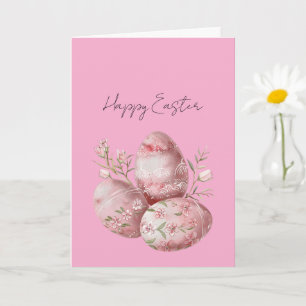 Pretty Pink Floral Easter Eggs Card