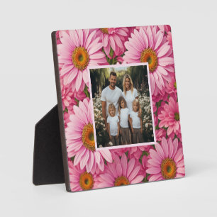 Pretty pink floral flowers personalise photo plaque