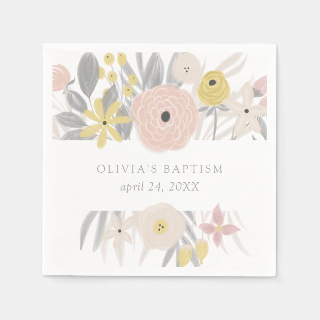Pretty Pink Floral Frame | Baptism Napkin (Front)
