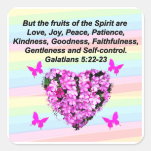 PRETTY PINK FLORAL GALATIANS 5 SQUARE STICKER
