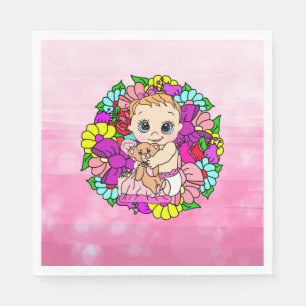 Pretty Pink Floral Girl's Baby Shower Caucasian Napkin