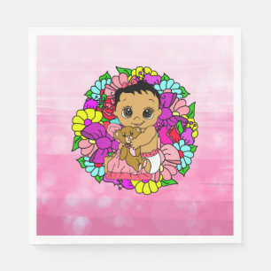 Pretty Pink Floral Girl's Baby Shower Ethnic Napkin
