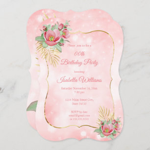 Pretty pink floral Gold palm Birthday Party Invitation