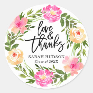 Pretty Pink Floral Graduation Thank You Sticker