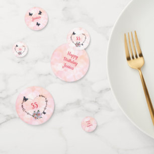 Pretty pink floral Happy 55th Birthday design Confetti