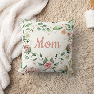 Pretty Pink Floral Heart Mothers Day Cushion