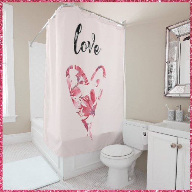 Pretty Pink Floral Heart Shower Curtain (Bookmark my store! https://www.zazzle.com/store/capricepetit)