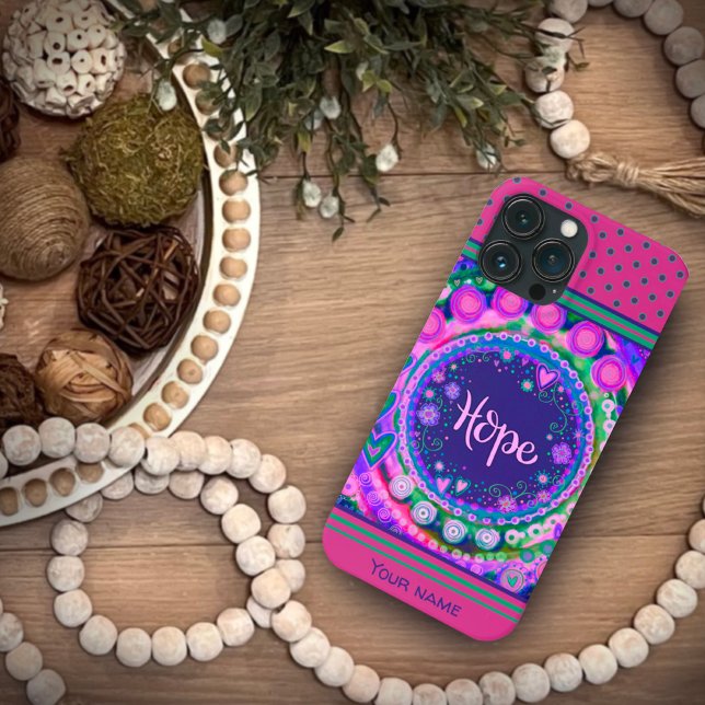 Pretty Pink Floral Hope Dots Inspirivity Name  Case-Mate iPhone Case (Creator Uploaded)