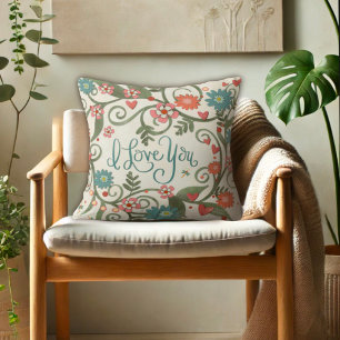 Pretty Pink Floral I Love You  Cushion