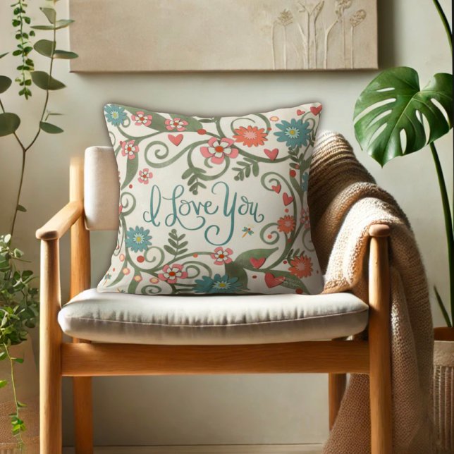 Pretty Pink Floral I Love You  Cushion (Creator Uploaded)