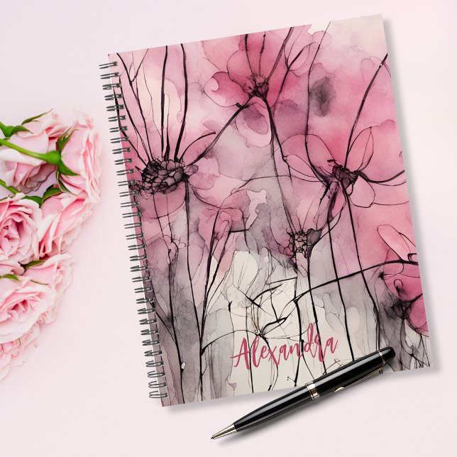 Pretty Pink Floral Ink Illustration Custom Name Planner (Click "Personalize this Template" to easily change or remove the featured sample name. )