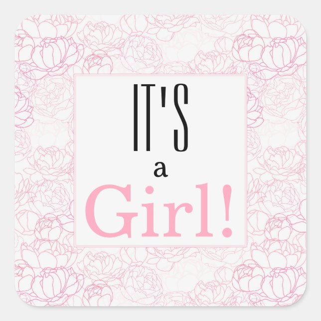 Pretty PInk Floral It's a Girl Baby Shower Square Sticker (Front)