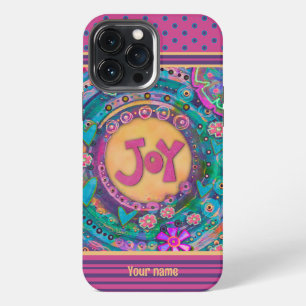 Pretty Pink Floral Joy Dots Inspirivity Name iPhone 13 Pro Max Case