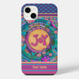Pretty Pink Floral Joy Dots Inspirivity Name iPhone 14 Plus Case