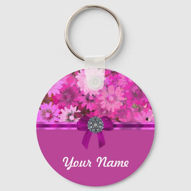Pretty pink floral key ring (Front)