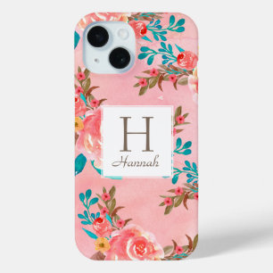 Pretty Pink Floral Monogram Pink Pattern iPhone 15 Case
