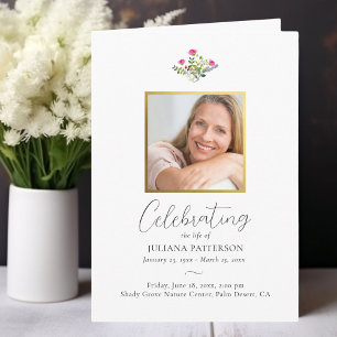 Pretty Pink Floral Order of Service Funeral Photos Program