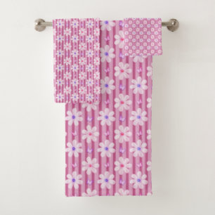 Pretty Pink Floral Pattern Bath Towel Set