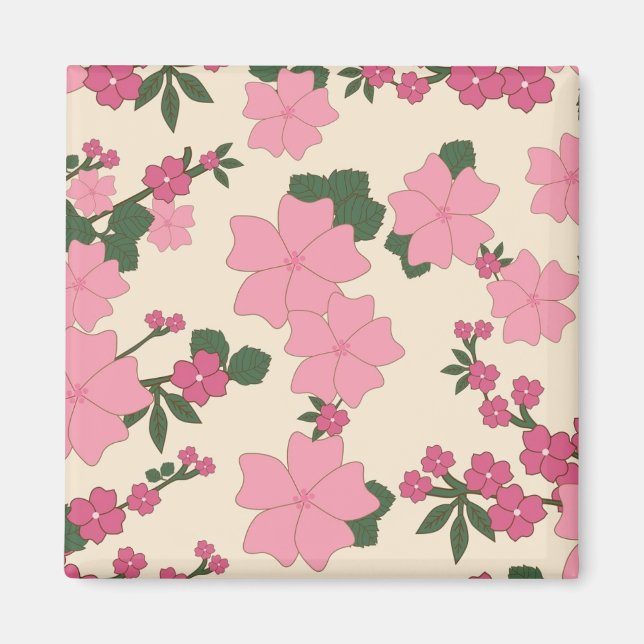 Pretty Pink Floral Pattern Magnet (Front)