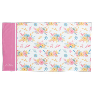Pretty Pink Floral Pattern Monogrammed Pillowcase