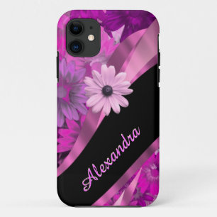 Pretty pink floral pattern personalised iPhone 11 case