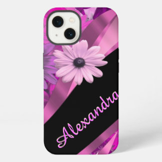 Pretty pink floral pattern personalised iPhone 13 case