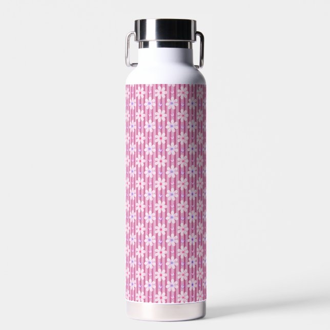 Pretty Pink Floral Pattern Water Bottle (Front)