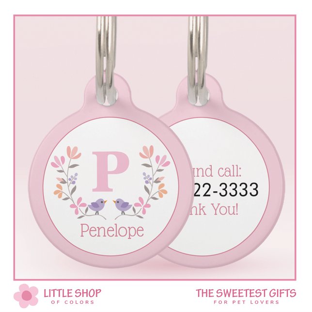 Pretty Pink Floral Personalised Pet Tag (Creator Uploaded)