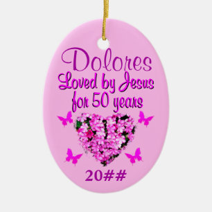 PRETTY PINK FLORAL PERSONALIZED 50TH ORNAMENT