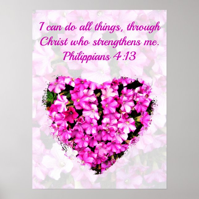 PRETTY PINK FLORAL PHILIPPIANS 4:13 BIBLE VERSE POSTER (Front)