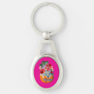 Pretty Pink Floral Pumpkin Keychain