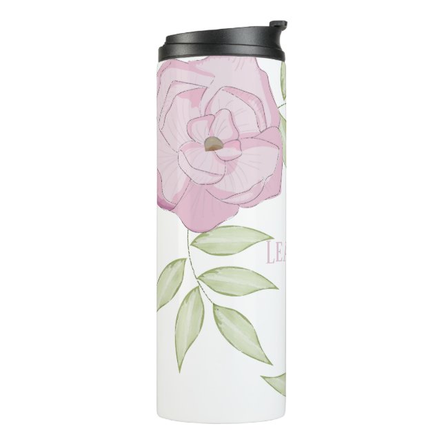 Pretty Pink Floral Rose Simple Minimalist Flower Thermal Tumbler (Rotated Left)