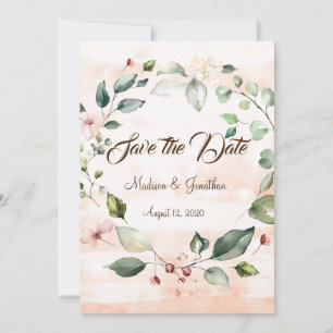 Pretty Pink Floral Script Wreath Save The Date