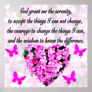 PRETTY PINK FLORAL SERENITY PRAYER POSTER