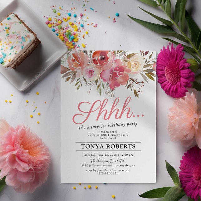 Pretty Pink Floral Surprise Birthday Party Invitation (Creator Uploaded)