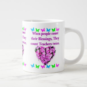 PRETTY PINK FLORAL TEACHER DESIGN LARGE COFFEE MUG