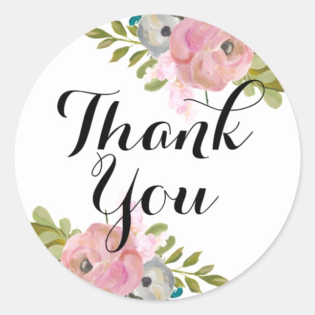 Pretty Pink Floral Thank You Sticker (Front)