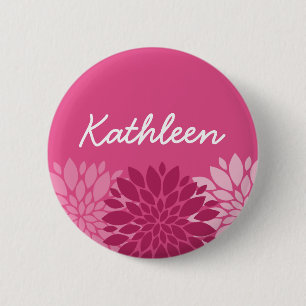 Pretty Pink Floral Trio with Name 6 Cm Round Badge