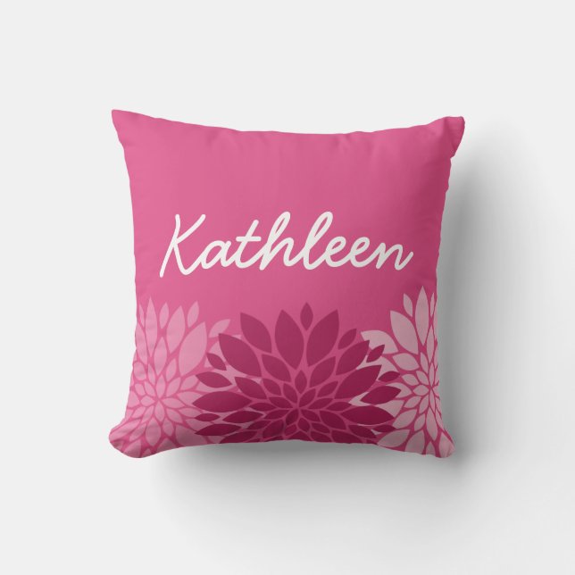 Pretty Pink Floral Trio with Name Cushion (Front)