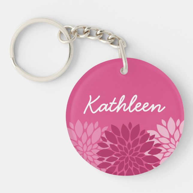 Pretty Pink Floral Trio with Name Key Ring (Front)