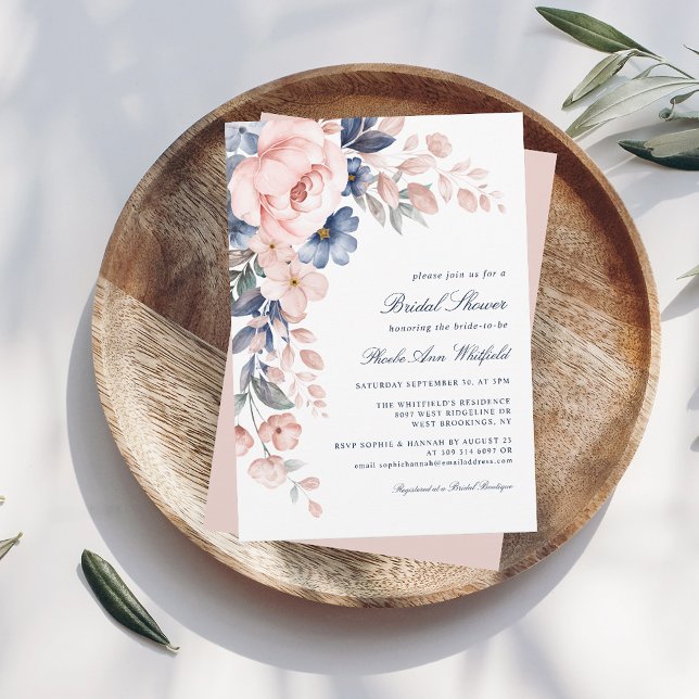 Pretty Pink Floral Watercolor Bridal Shower Invitation (Pink Floral Watercolor Script Spring Bridal Shower Invitation)