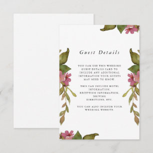 Pretty Pink Floral Wedding Guest Detail Enclosure Card