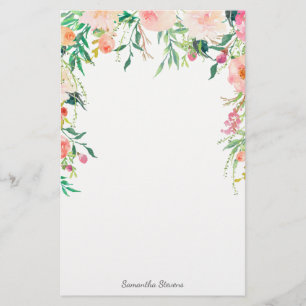 Pretty Pink Floral with Your Name Stationery