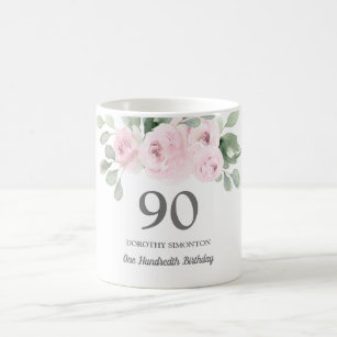 Pretty Pink Floral Womans 90th Birthday Gift Coffee Mug